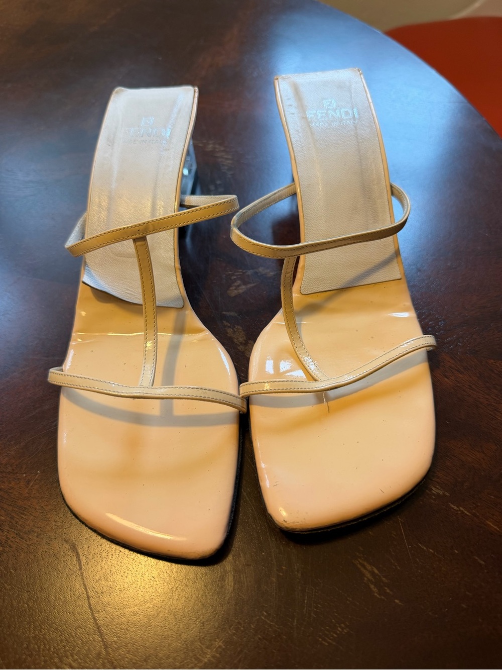 Fendi Nude Patent Leather Strappy Clear Block Heel Sandals Vintage Y2K - Picture 3 of 9